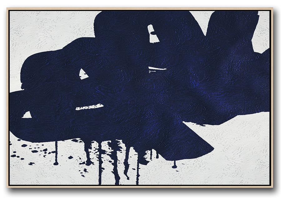 Horizontal Navy Painting Abstract Minimalist Art On Canvas - Canvas Posters For Sale Large
